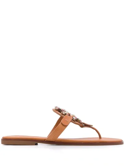 Tory Burch Miller Crystal Logo Flip Flop In Desert Camel