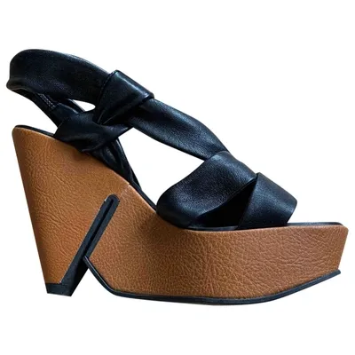 Pre-owned Robert Clergerie Leather Sandal In Black