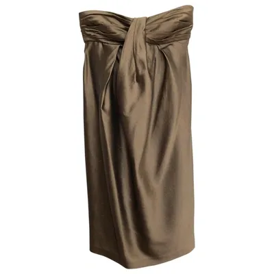 Pre-owned Max Mara Silk Mid-length Dress In Khaki