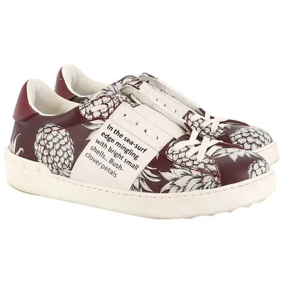 Pre-owned Valentino Garavani Open Leather Trainers In Burgundy