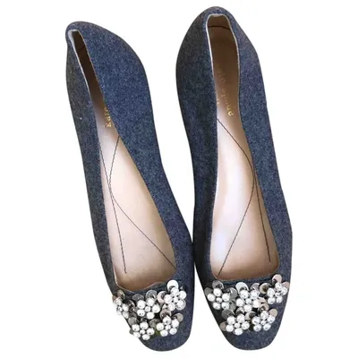 Pre-owned Kate Spade Tweed Ballet Flats In Grey