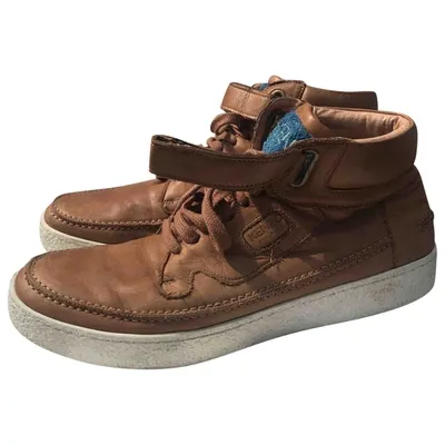 Pre-owned Kenzo Leather High Trainers In Camel