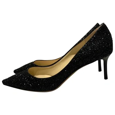 Pre-owned Jimmy Choo Romy Glitter Heels In Black