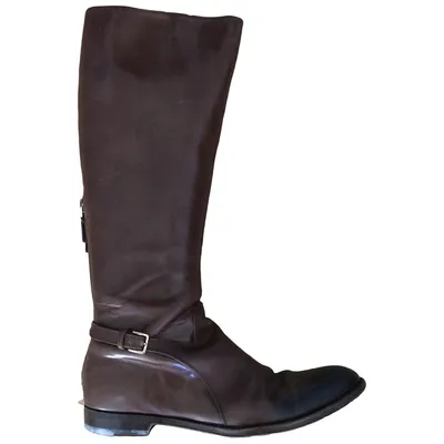 Pre-owned Sergio Rossi Leather Riding Boots In Brown