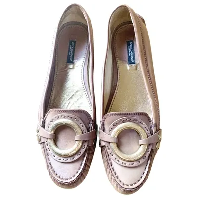 Pre-owned Dolce & Gabbana Leather Flats In Beige