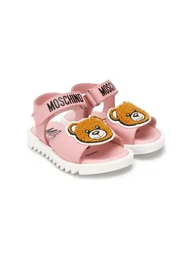 Moschino Kids' Teddy Bear Logoed Strap Leather Sandals In Pink