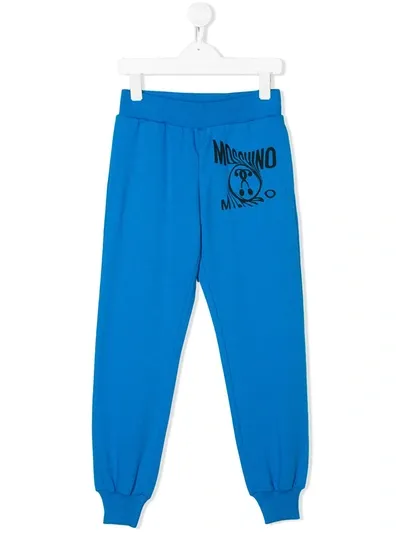 Moschino Teen Logo Printed Track Pants In Blue