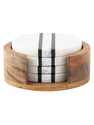 Juliska Stonewood Stripe 5-piece Coaster Set In Natural Mu