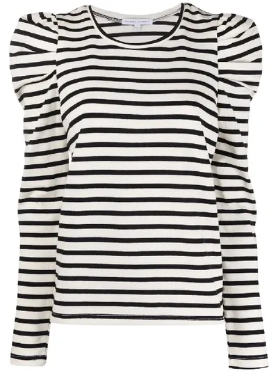 Rebecca Minkoff Talia Stripe Long Puff Sleeve Top In Black