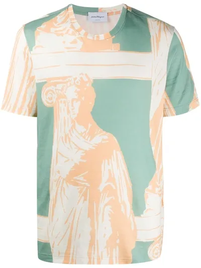 Ferragamo Fountain Of Neptune Print T-shirt In Straw Pastel