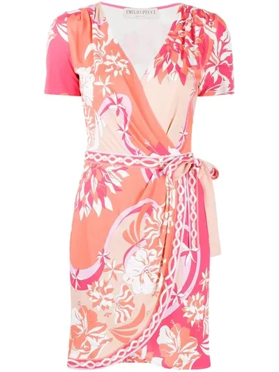 Emilio Pucci Floral-print Wrap Dress In Orange