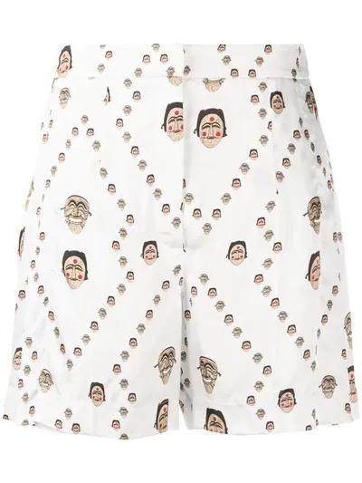 Kirin All Over Mask Print Shorts In White