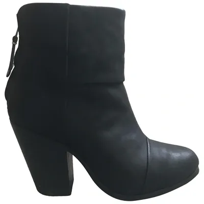 Pre-owned Rag & Bone Leather Ankle Boots In Black