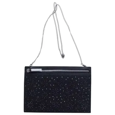 Pre-owned Swarovski Leather Clutch Bag In Black