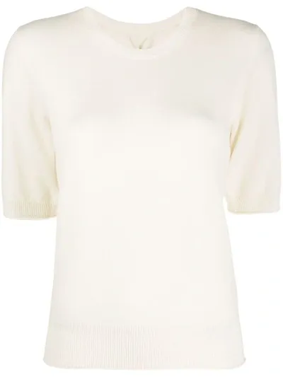 Max & Moi Knitted Short Sleeve Top In White