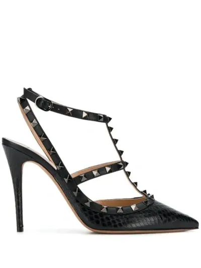 Valentino Garavani Rockstud 100mm Snake-effect Pumps In Black