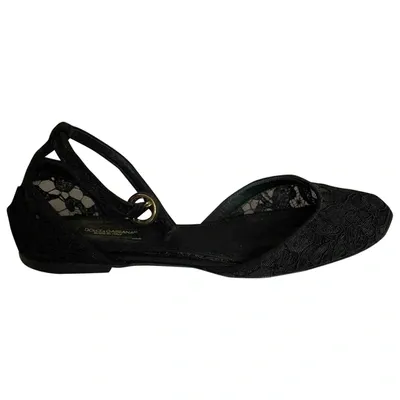 Pre-owned Dolce & Gabbana Taormina Cloth Ballet Flats In Black