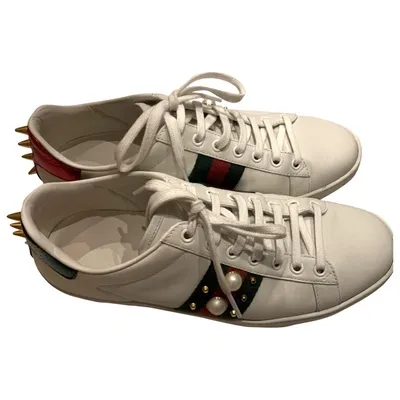 Pre-owned Gucci Ace Leather Trainers In White