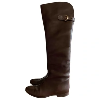 Pre-owned Sergio Rossi Leather Riding Boots In Brown