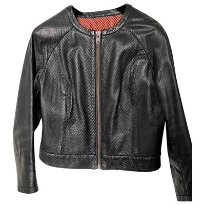 Pre-owned Muubaa Leather Biker Jacket In Black