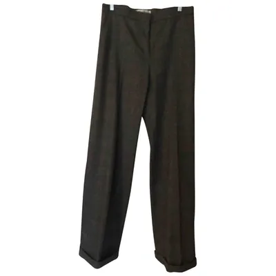 Pre-owned Max Mara Wool Straight Pants In Grey