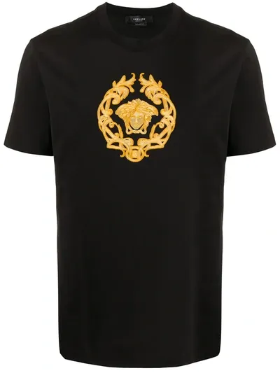 Versace Medusa Crest Embroidered T-shirt In Black