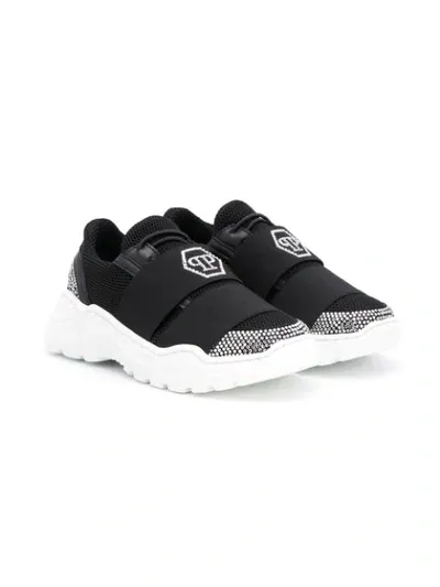 Philipp Plein Kids' Logo Slip-on Sneakers In Black