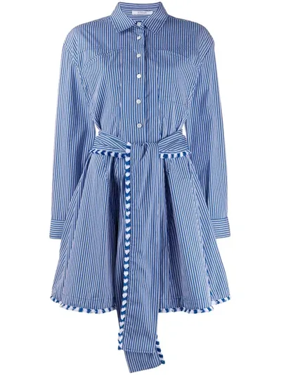 Derek Lam 10 Crosby Iona Fray-trimmed Belted Shirtdress In Blue