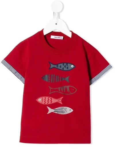 Familiar Kids' Embroidered Round-neck T-shirt In Red