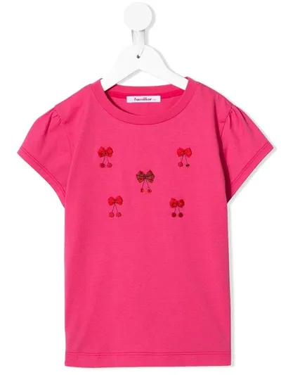 Familiar Kids' Bow-embellished T-shirt In Pink