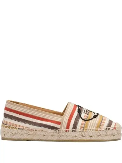 Prada Logo Embroidered Tape Espadrilles In Neutrals