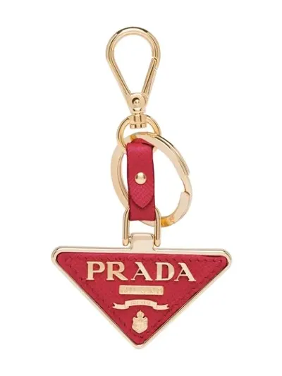 Prada Portachiavi Logo Triangolo Saffiano In Red