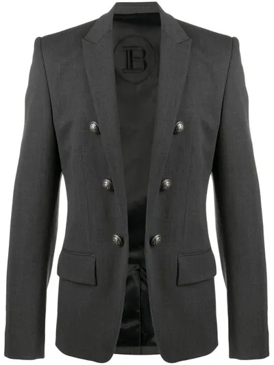 Balmain Double-breasted Open Blazer In Grey