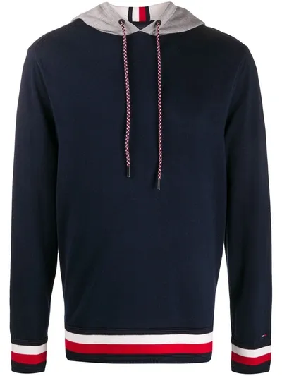 Tommy Hilfiger Striped-hem Hoodie In Blue