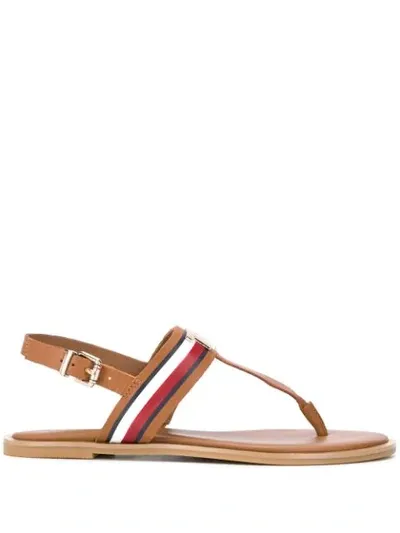 Tommy Hilfiger Logo-plaque Ankle Sandals In Brown