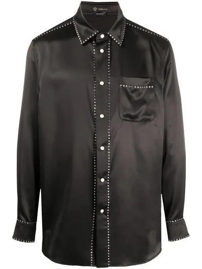 Versace Crystal Trim Shirt In Black