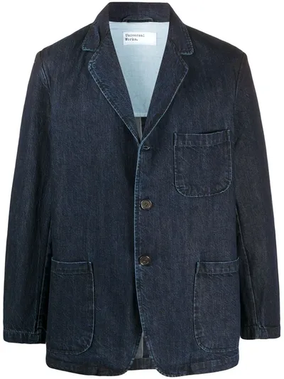 Universal Works Denim Button Blazer In Blue