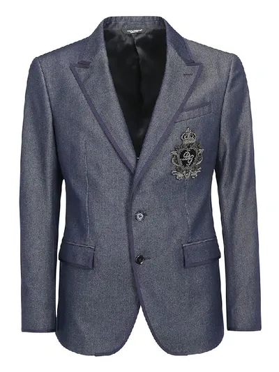 Dolce & Gabbana Logo Patch Blazer In Blue