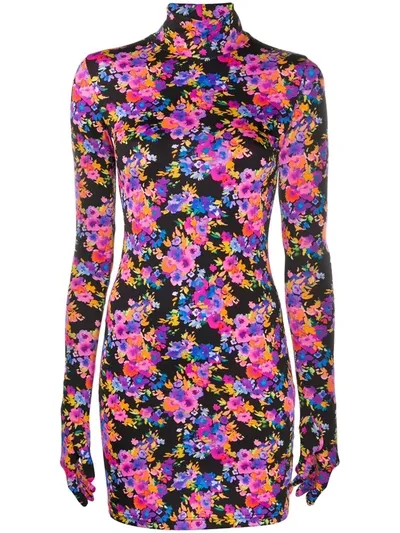 Vetements Gloved Floral-print Fitted Mini Dress In Black