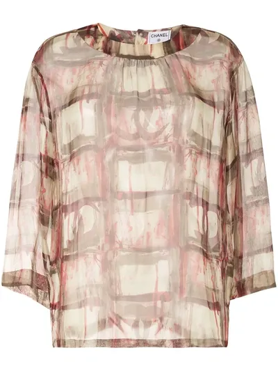 Pre-owned Chanel 1998 Watercolour Print Sheer Blouse In Multicolour