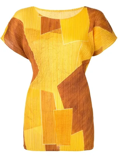 Pre-owned Issey Miyake Plissé Colour-block Top In Yellow