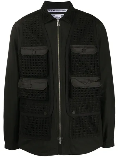 White Mountaineering Layered Vest Shirt Jacket In Black