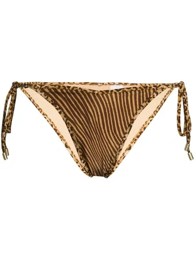 Zimmermann Empire Side-tie Tiger-print Bikini Briefs In Brown