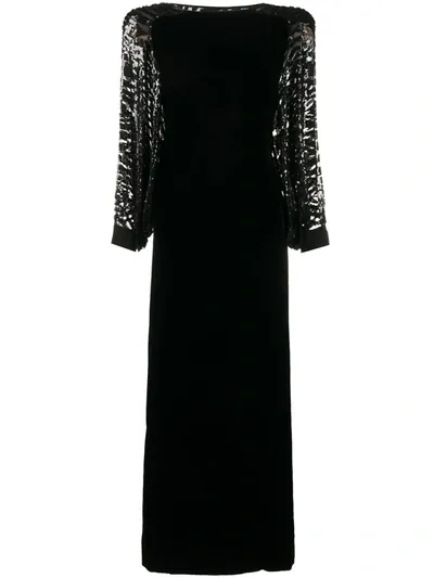 Pre-owned Valentino 1980's Sequinned Cape Long Dress In Black