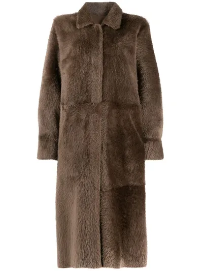 Liska Reversible Midi Coat In Brown