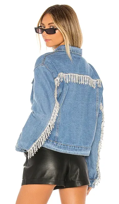 Superdown Raya Rhinestone Fringe Jacket. - Size S (also In Light Blue Wash