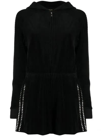 Juicy Couture Hooded Embellished Romper In Black