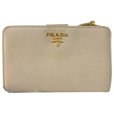 Pre-owned Prada Leather Wallet In Ecru