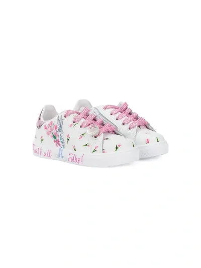 Monnalisa Kids' Printed Leather Sneakers In White