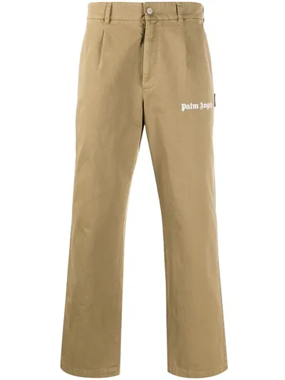 Palm Angels Logo-print Straight-leg Chinos In Brown